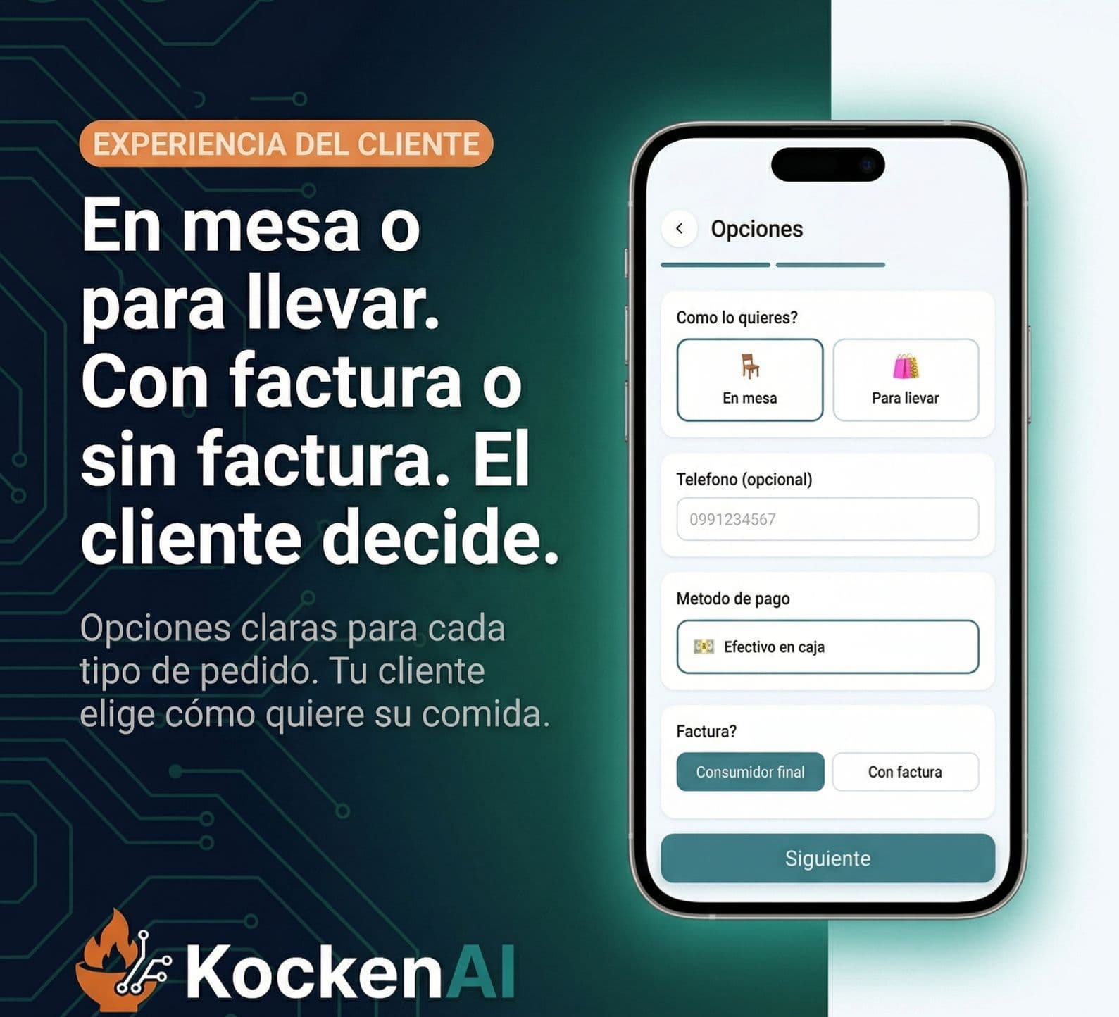 En mesa o para llevar. El cliente decide.