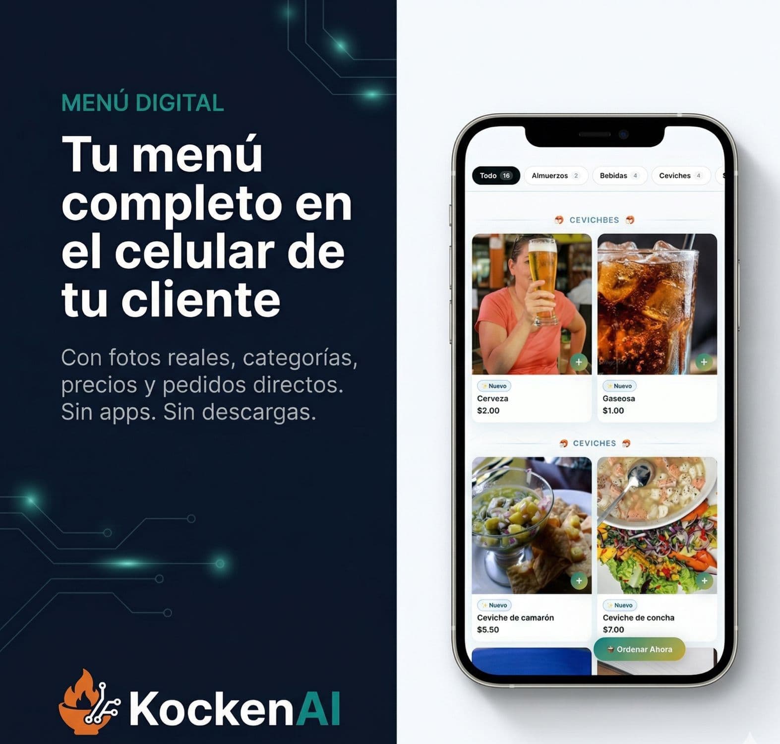 Tu menu completo en el celular de tu cliente