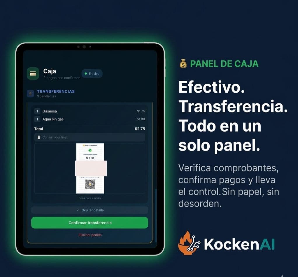 Efectivo. Transferencia. Todo en un solo panel.